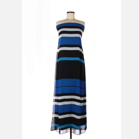 Cache Dresses & Skirts - COPY - Cache Blue Black striped color block strapless maxi dress size 6